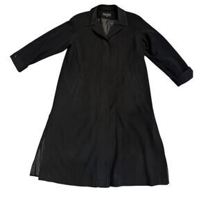Gallery Petite 14P Black Lightweight Trench Coat Lined 46.5” Long Pockets